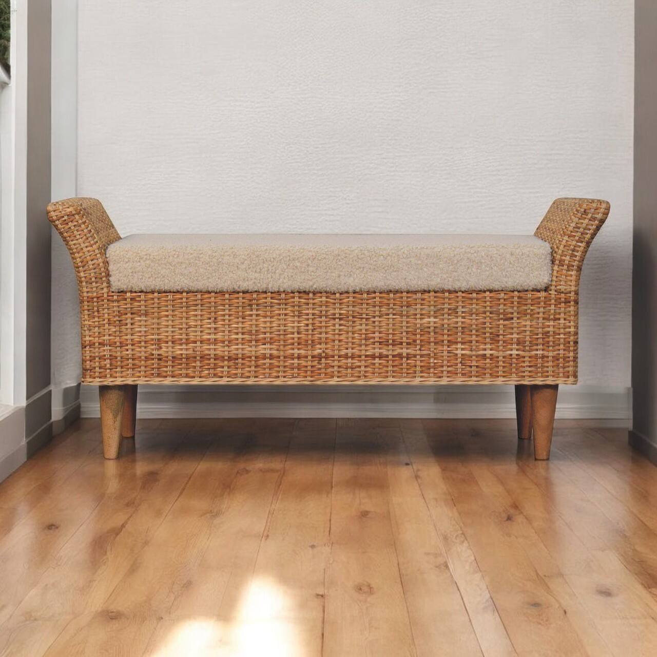 Alt View 6. Artisan Furniture - Artisan Furniture Solid Wood Riviera Woven Bench, Upholstered, Brown & Cream - Brown & Cream.