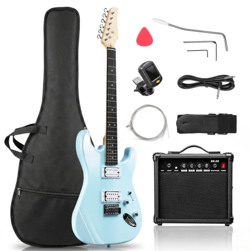 Winado - 39 Inch Solid Body 6 String KST Electric Guitar with 20W Amp H-H Pickup for Beginner with Portable Bag - Blue