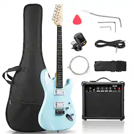 Winado - 39 Inch Solid Body 6 String KST Electric Guitar with 20W Amp H-H Pickup for Beginner with Portable Bag - Blue
