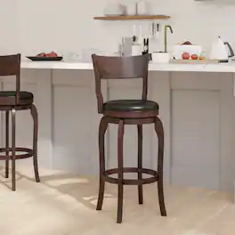 Emma + Oliver - Cale Classic Pub Style Swivel Wooden Barstool with Padded Faux Leather Seat - Black Vinyl/Espresso Frame