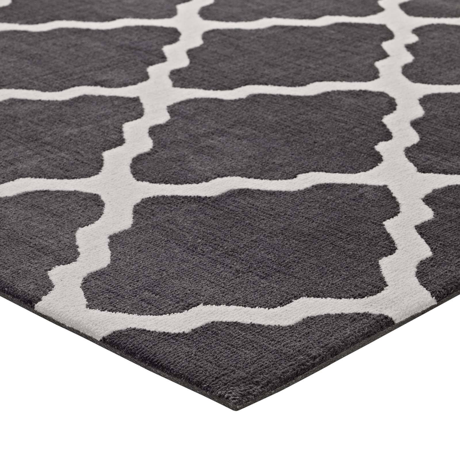 Back. Modway - Marja Moroccan Trellis Area Rug - Charcoal and Ivory.