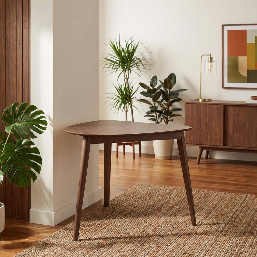 Alt View 4. FurniFact - Solid Wood Corner Dining Table – Small Mid Century Modern Table in Walnut - Walnut.