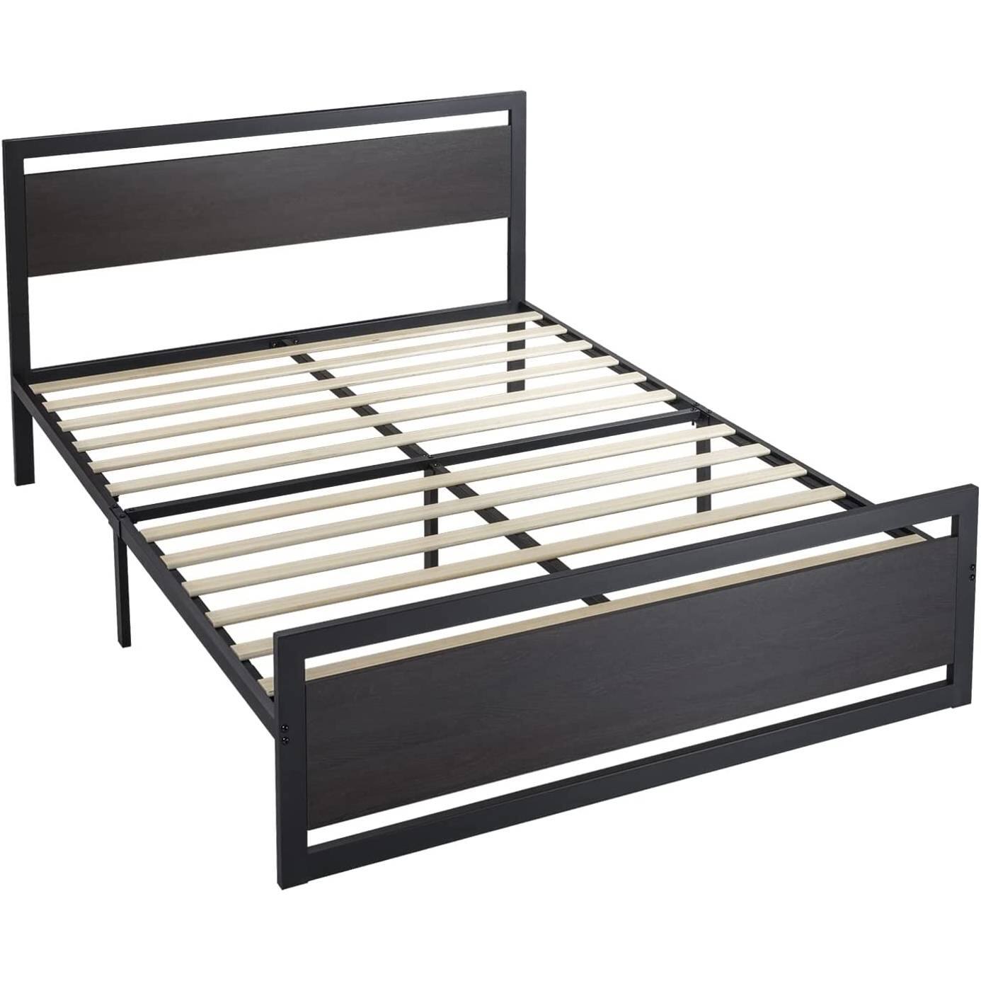 Angle. Hivvago - Hivvago Full Size Metal Platform Bed Frame with Wood Panel Headboard and Footboard - Black.