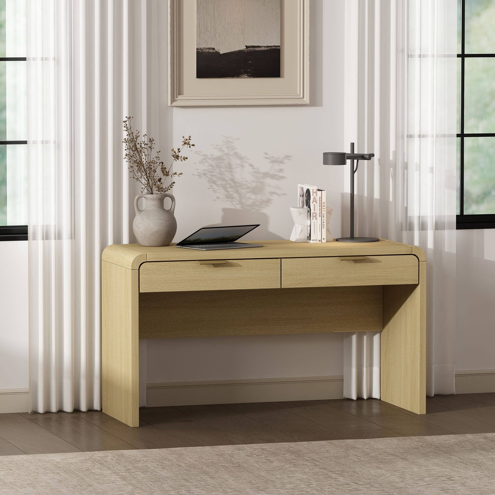Angle. Manhattan Comfort - Grace Modern 54" Office Desk - Natural Oak.