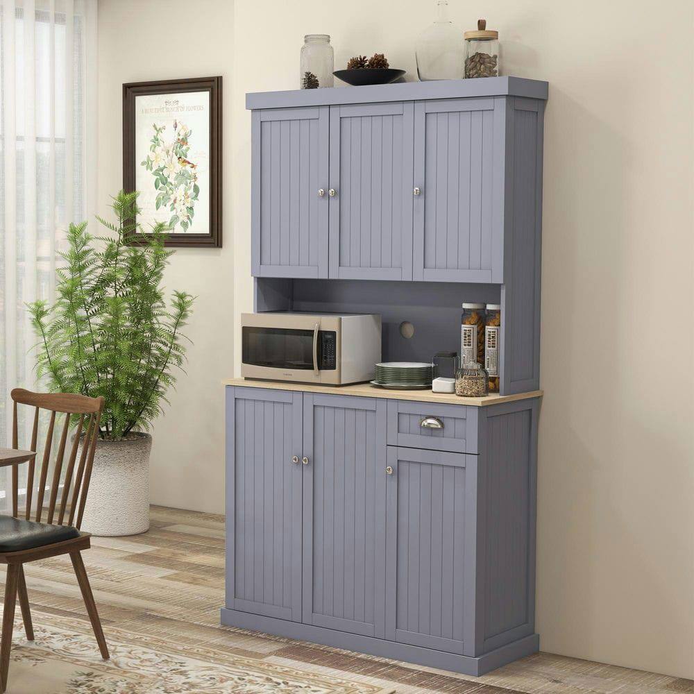 Front. Kadyn - 71" Farmhouse Buffet with Hutch, Microwave Countertop and Drawer, Gray - Gray.