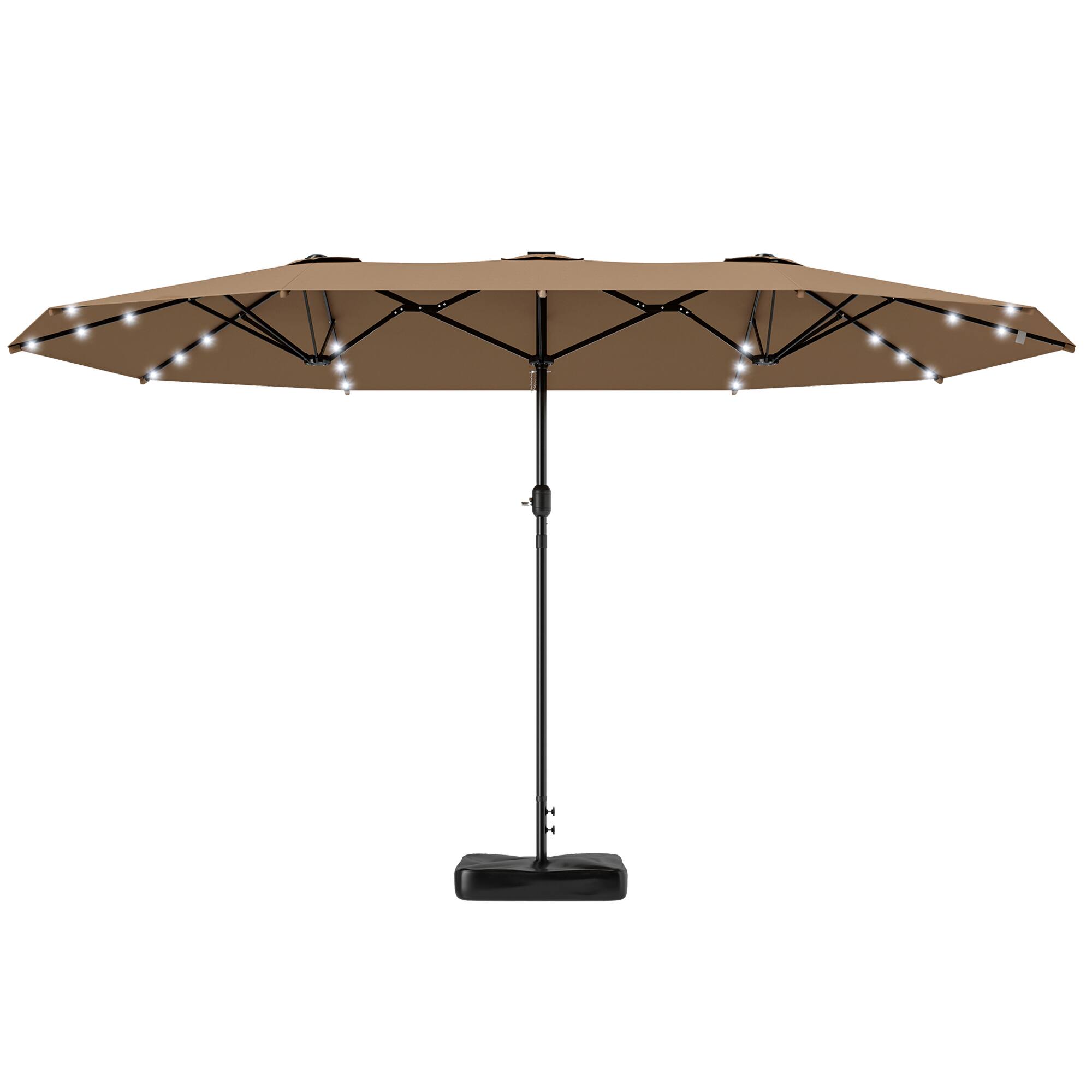 Front. Outsunny - Parasol 14.4 ft. Double-Sided Sun Umbrella with Base - Khaki.