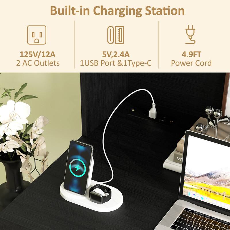 Built-in Charging Station  
125V/12A  
5V, 2.4A  
4.9FT  
2 AC Outlets  
1 USB Port & 1 Type-C  
Power Cord
