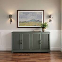 Martha Stewart - Wooden 4-Door TV Stand-Adjustable Shelves-Solid Wood Frame/Legs - Fern Green Frame/Gunmetal Hardware