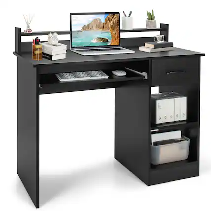 Front. Costway - Costway 22" Wide Computer Desk Writing Study Laptop Table w/ Drawer & Keyboard Tray - Black.