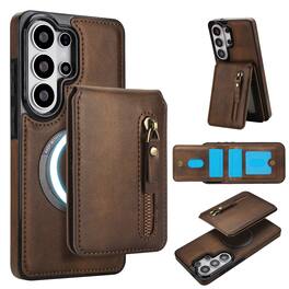 Dteck - for Samsung Galaxy S26 Ultra Detachable Wallet Case,2 in 1 PU Leather Shockproof Cover with Zipper Card Holder & Stand - Brown