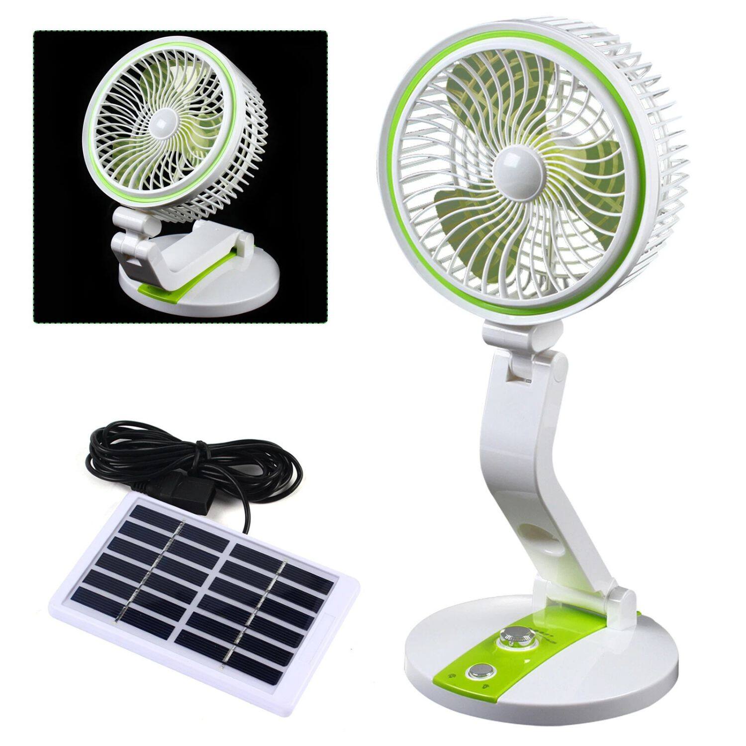 Left. Stock Preferred - 18" Portable Solar Fan with LED Light - White.