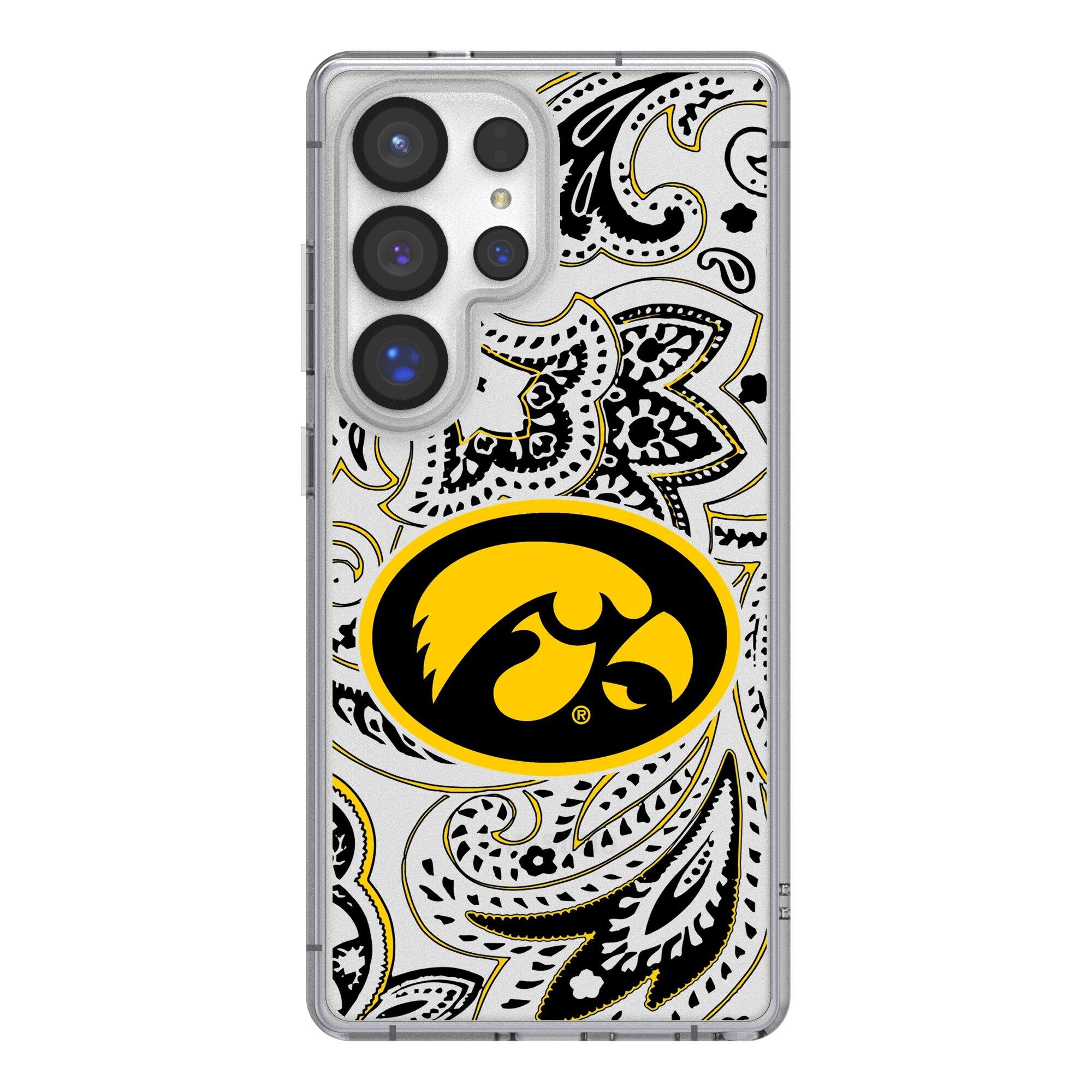 Front. Keyscaper - Iowa Hawkeyes Paisley Galaxy Clear Case - S24 Ultra - Multicolor.