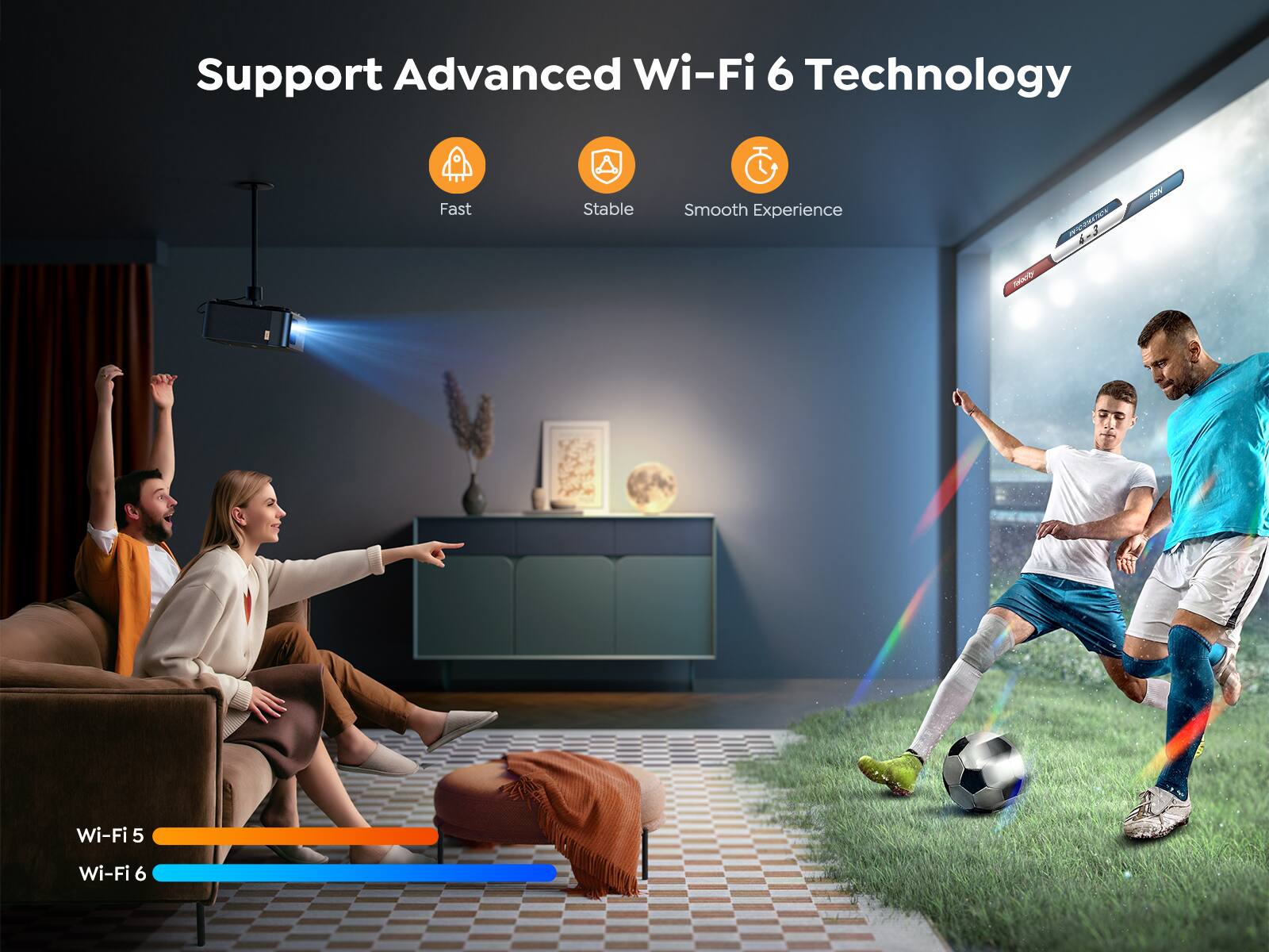 Support Advanced Wi-Fi 6 Technology

Fast  
Stable  
Smooth Experience

Wi-Fi 5  
Wi-Fi 6