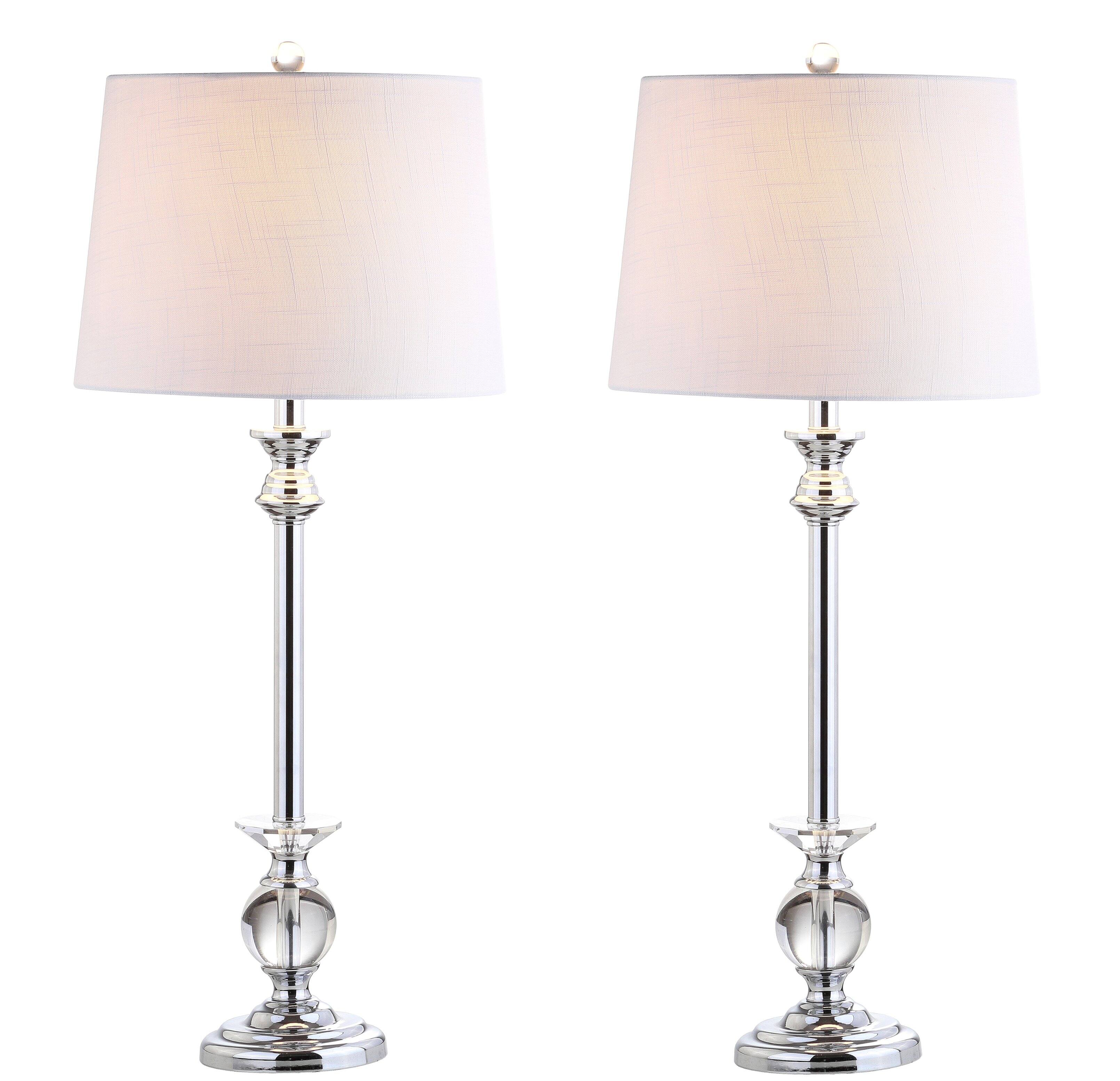 Front. Jonathan Y - Elizabeth 33" Crystal/Metal LED Table Lamp, Clear/Chrome (Set of 2) - Clear/Chrome.