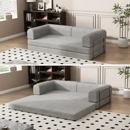 Front. Babevy - Convertible Corduroy Sleeper Sofa Bed, 3-Seater Folding Futon, King Size Fold Out Floor Couch - Gray.