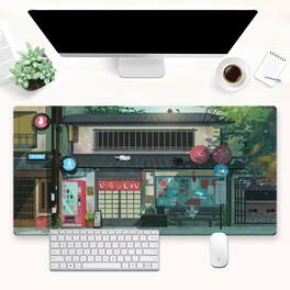 Comfort Essence - Black Cat Mouse Pad Cute Gaming Mousepad Xl Computer Mat 31.5 X Full Desk And Green With Stitched Edge - Anime Cat