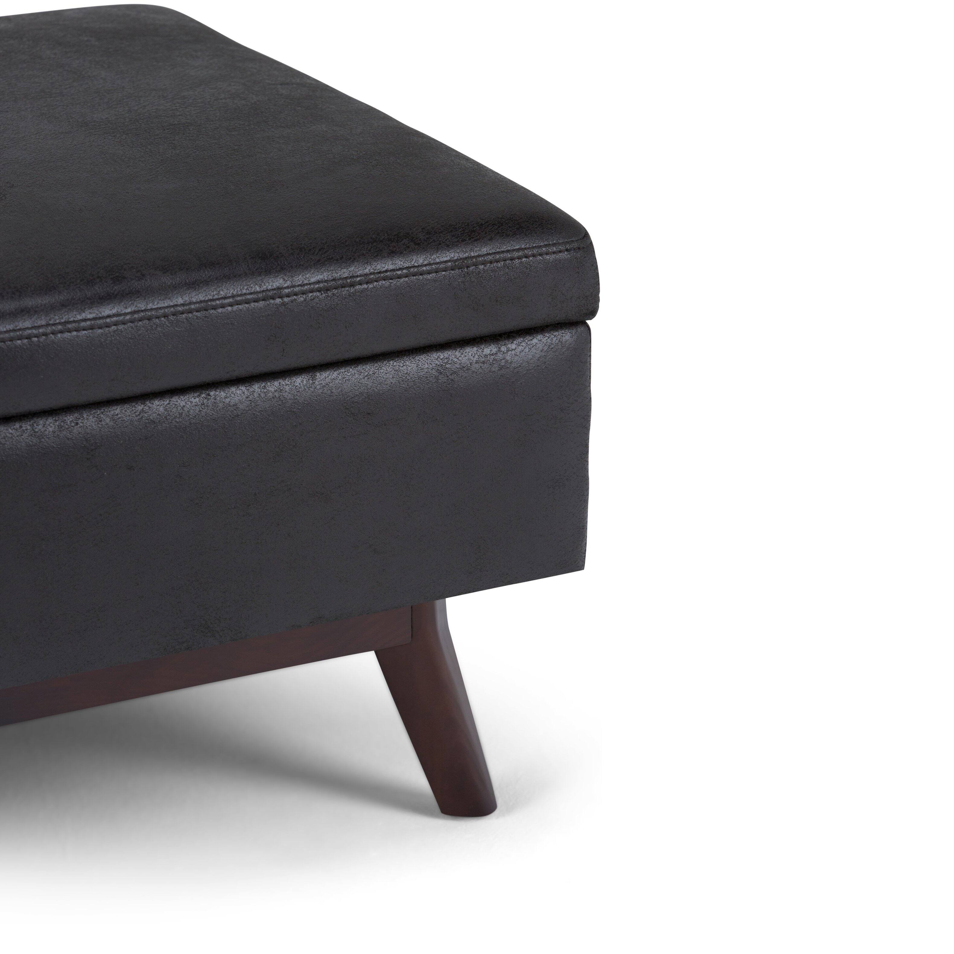 Alt View 15. Simpli Home - Owen 34 inch Wide Mid Century Modern Rectangle Coffee Table Storage Ottoman - Distressed Black.