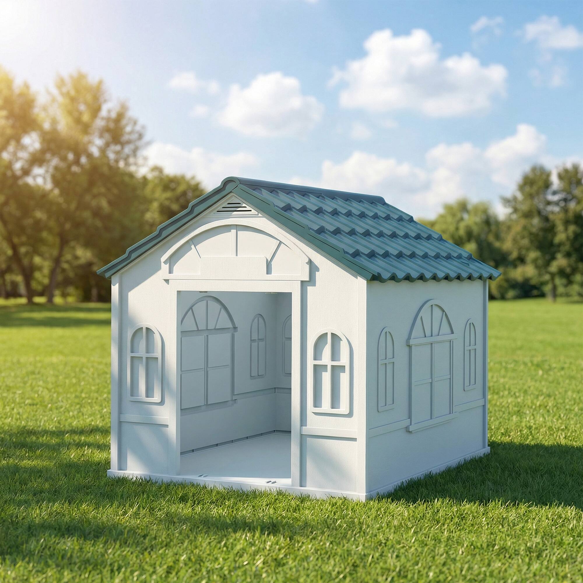 Alt View 7. Pawhut - Dog House for Medium/Small Dogs, Water Resistant Puppy Shelter Indoor Outdoor with Door, Easy to Assemble.
