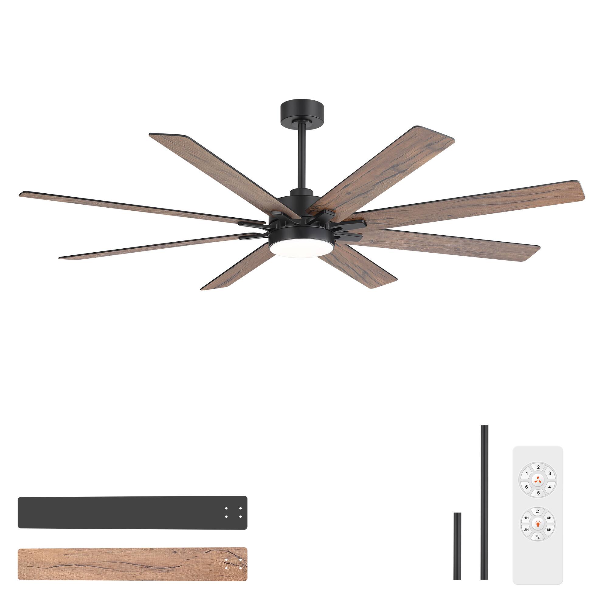 Alt View 10. Breezary - 72-Inch LED Ceiling Fan - 8 ABS Blades, 24W LED Light, DC Motor, 6 Speeds, Remote Control, Timer, Downrod Installation - Black & Dark Walnut.