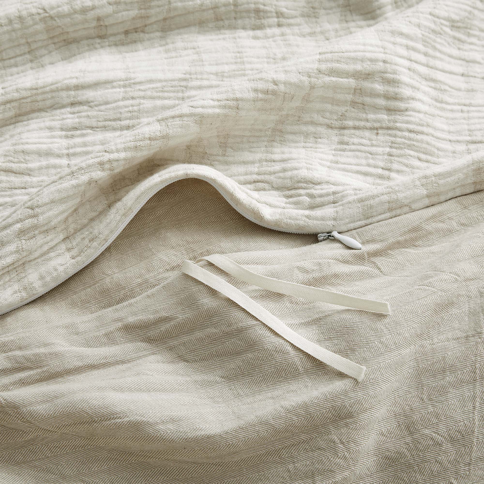 Left. Peace Nest - Peace Nest Jacquard Cotton Linen Blend Duvet Cover Set, 3 Piece Bedding Set with Pillow Shams, Cobble, Full/Queen - Cobble.