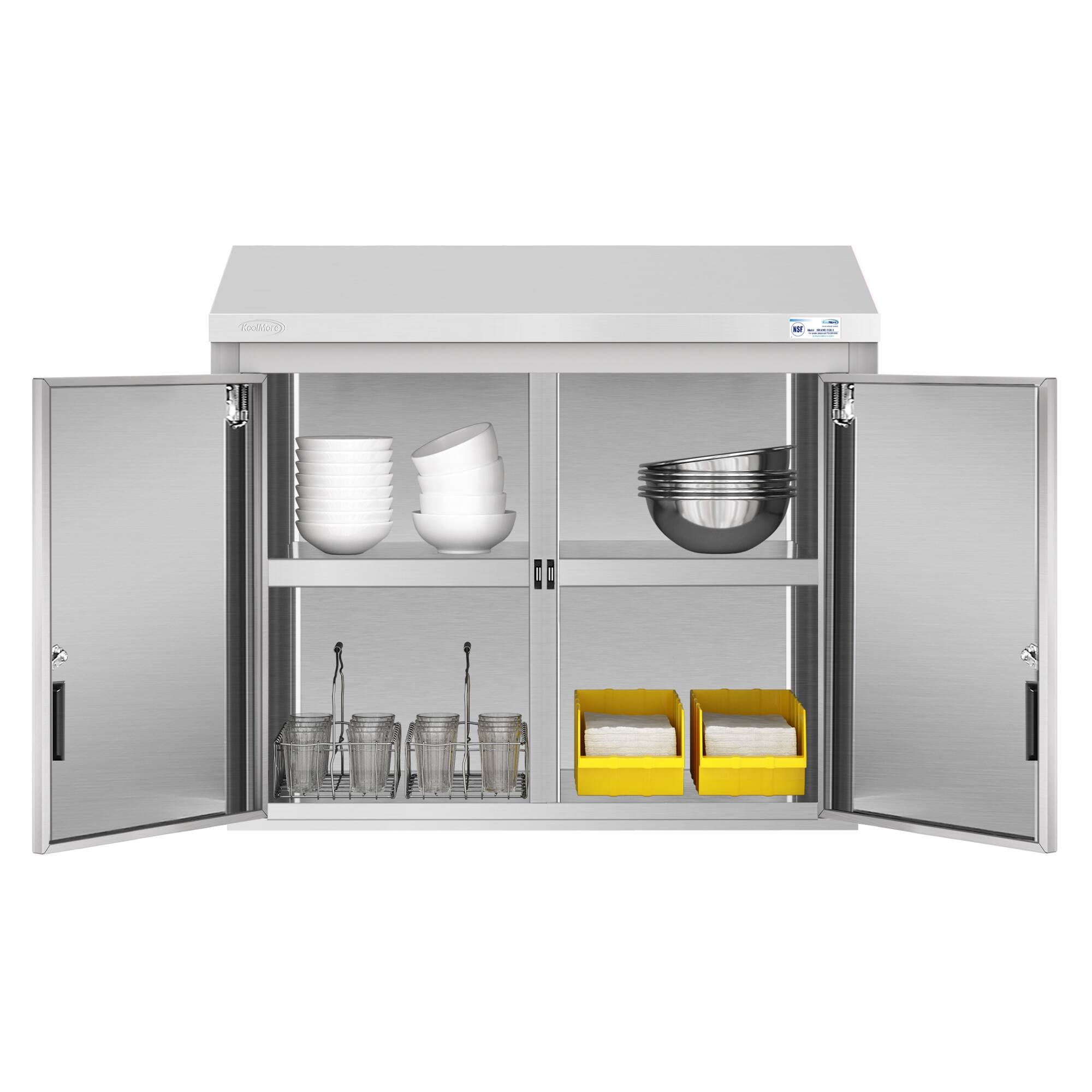 Angle. Koolmore - 36 in. Kitchen Wall Cabinet with Hinged Doors and 2 shelves in Stainless-Steel (KM-WMC-1536-S) - Stainless-Steel.