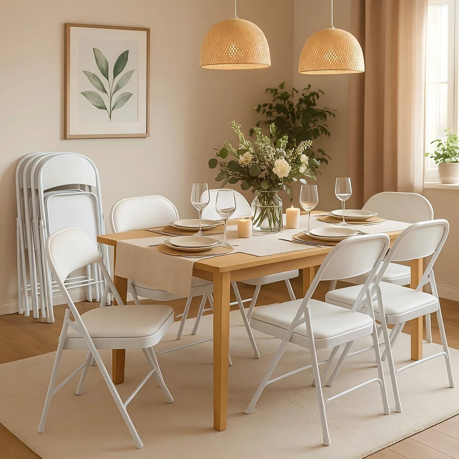 Alt View 4. SKONYON - 4 Pack Padded Seat Metal Back Folding Chairs - White.