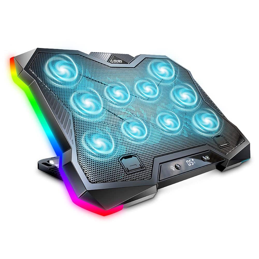 HongFei - Gaming Laptop Cooling Pad, Laptop Cooler with 10 Turbo Fans for 12-18 Inch Notebook, 8 Height Adjustable Stand - Black