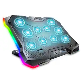 HongFei - Gaming Laptop Cooling Pad, Laptop Cooler with 10 Turbo Fans for 12-18 Inch Notebook, 8 Height Adjustable Stand - Black