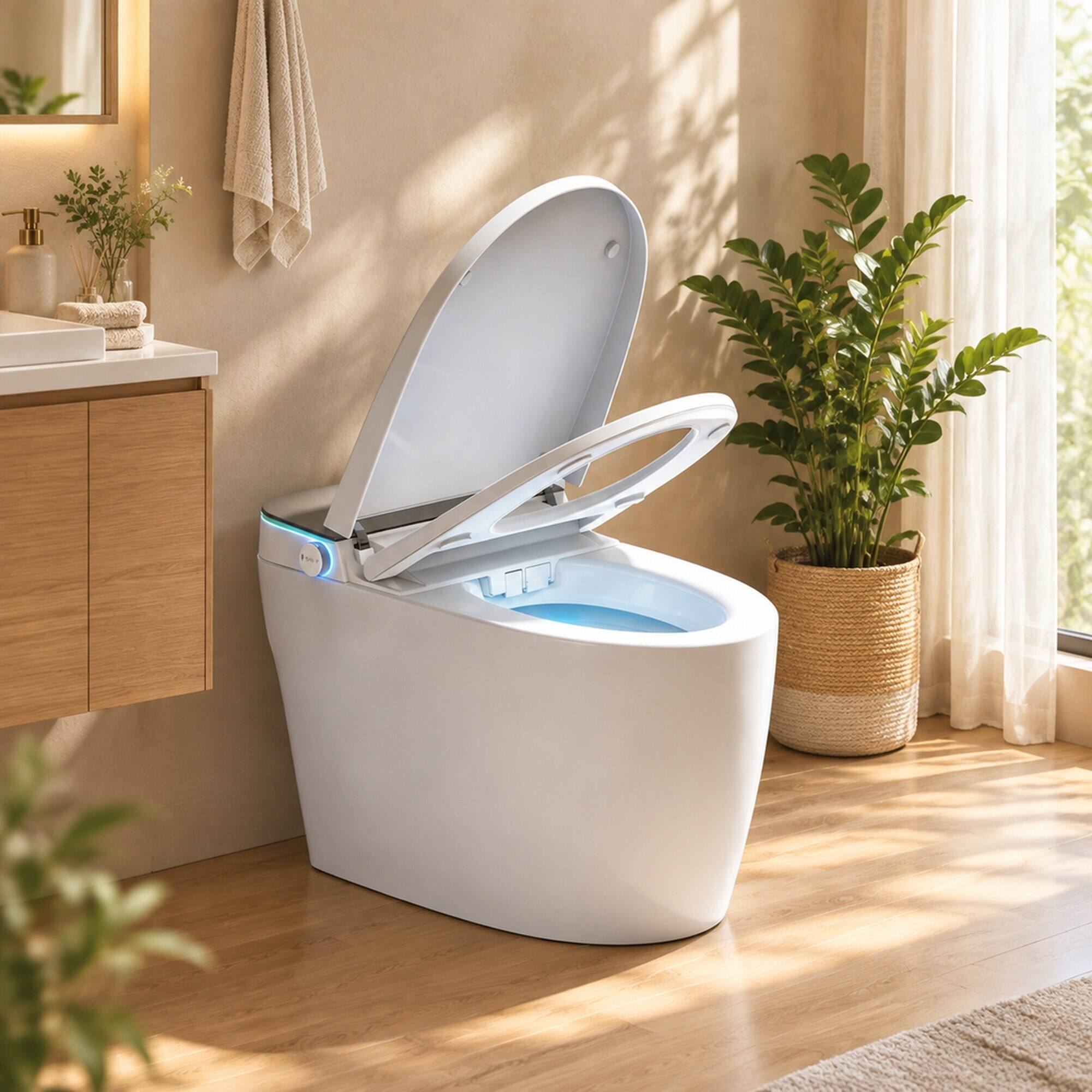 Alt View 2. RYHNUYNE - Smart Toilet With Heated Bidet Seat, Auto Open Close Warm Water Dryer Sanitary Fixture For Home Bathroom Daily Use - White.
