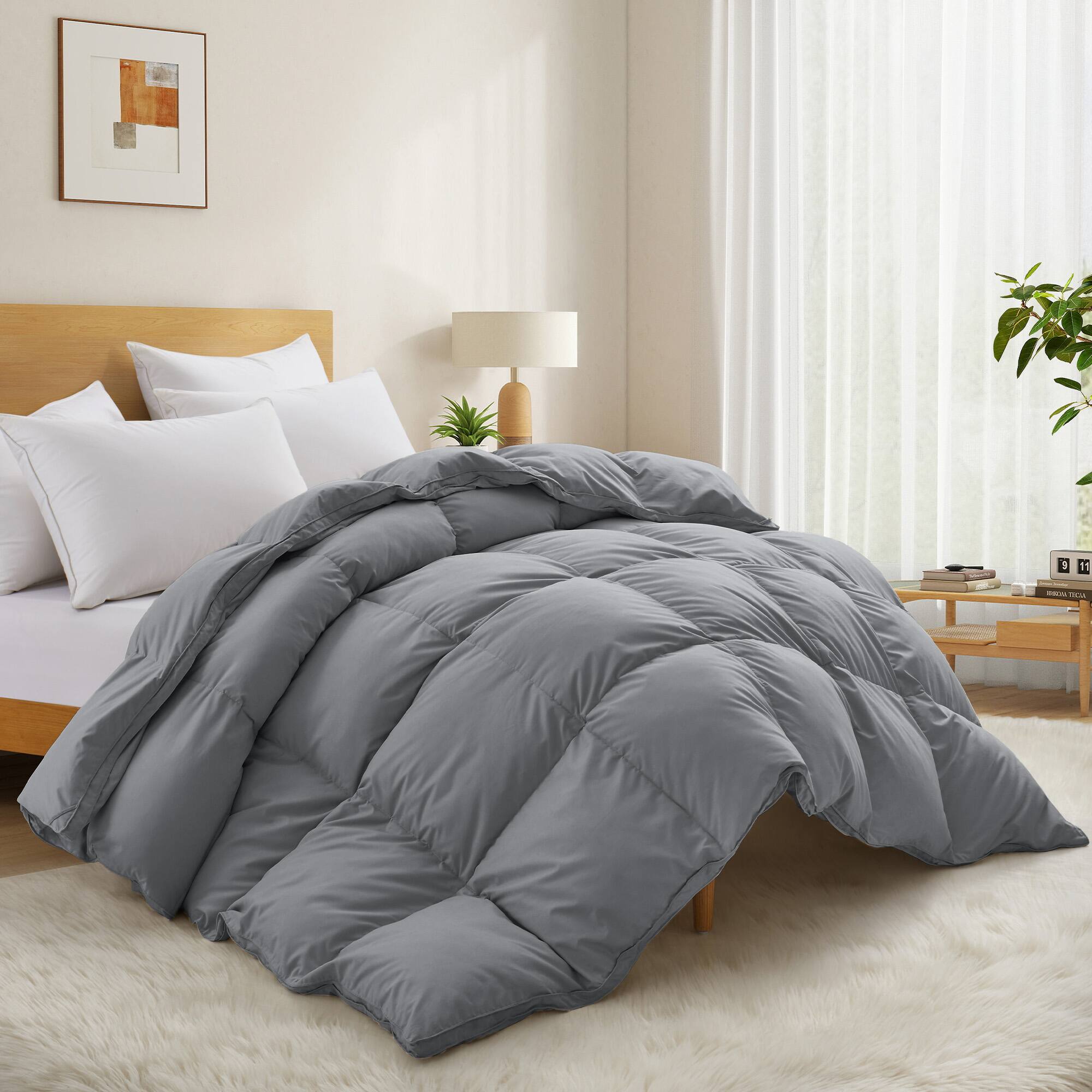 Angle. Peace Nest - Peace Nest White Goose Down Feather Fiber Comforter Heavyweight Duvet Insert, Dark Gray, California King - Dark Gray.