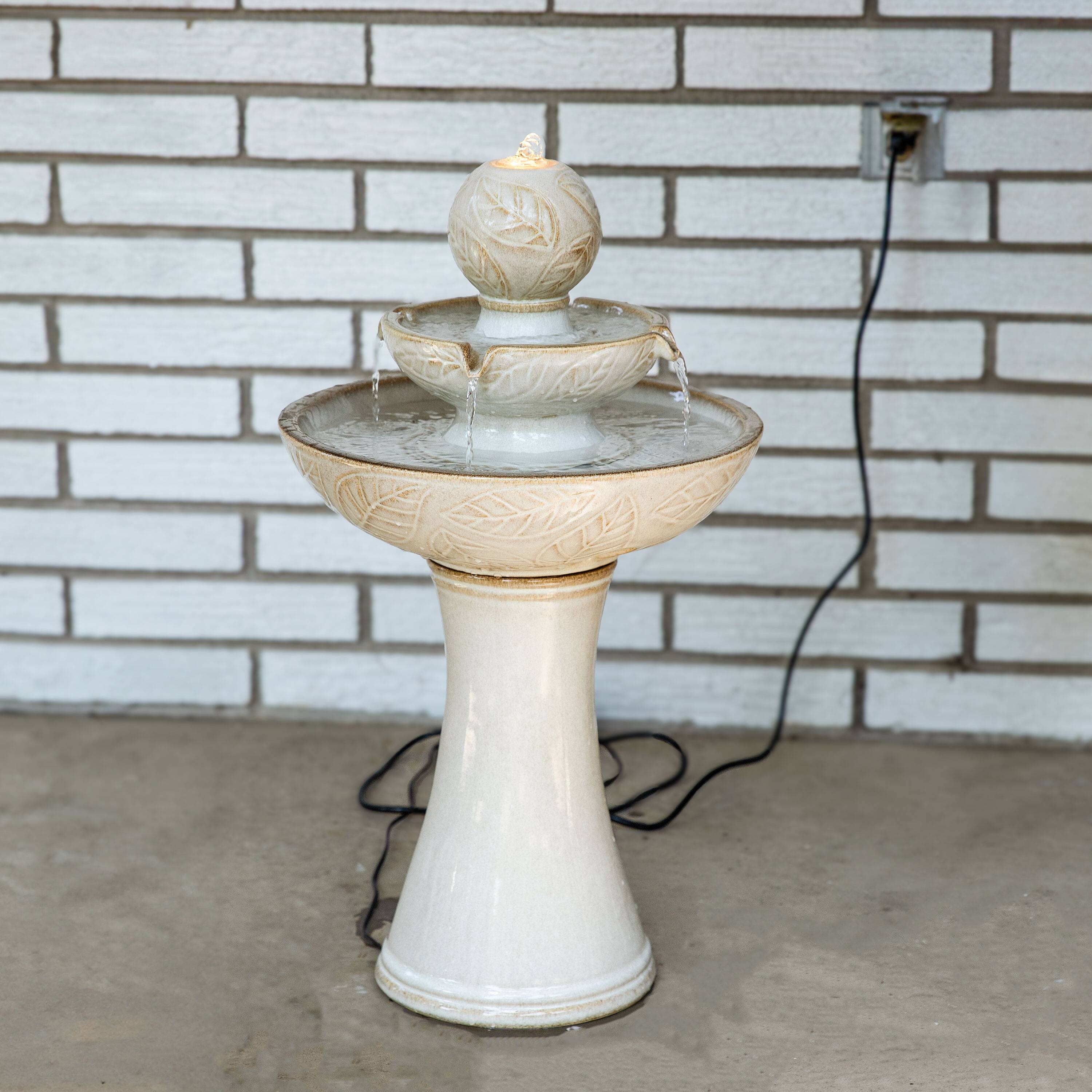 Alt View 5. Sunnydaze - Gentle Glow 26.5" H 2-Tier Ceramic Fountain with LED Lights - Off-White.