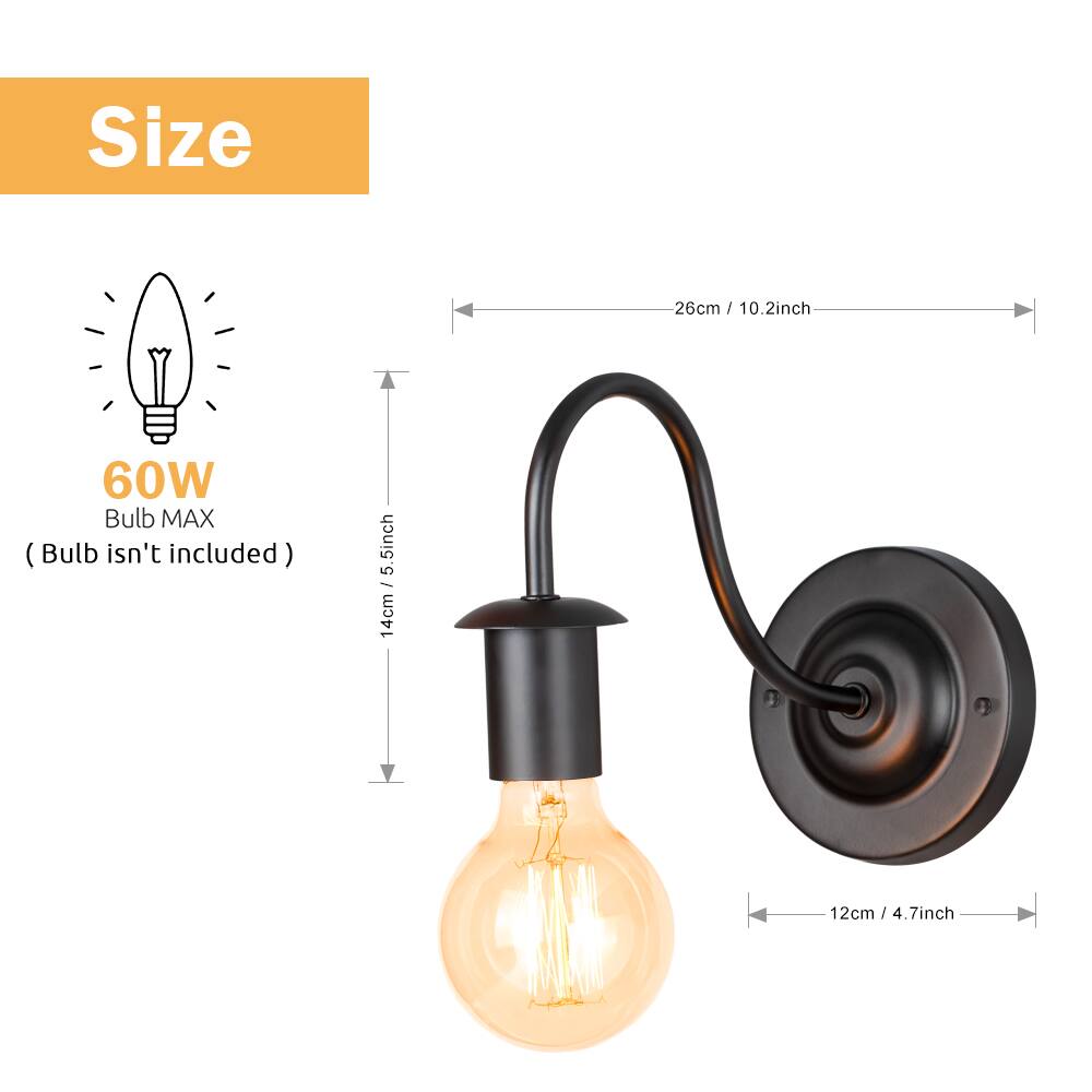 Size:  
- 26cm / 10.2inch  
- 14cm / 5.5inch  
- 12cm / 4.7inch  

60W Bulb MAX (Bulb isn't included)