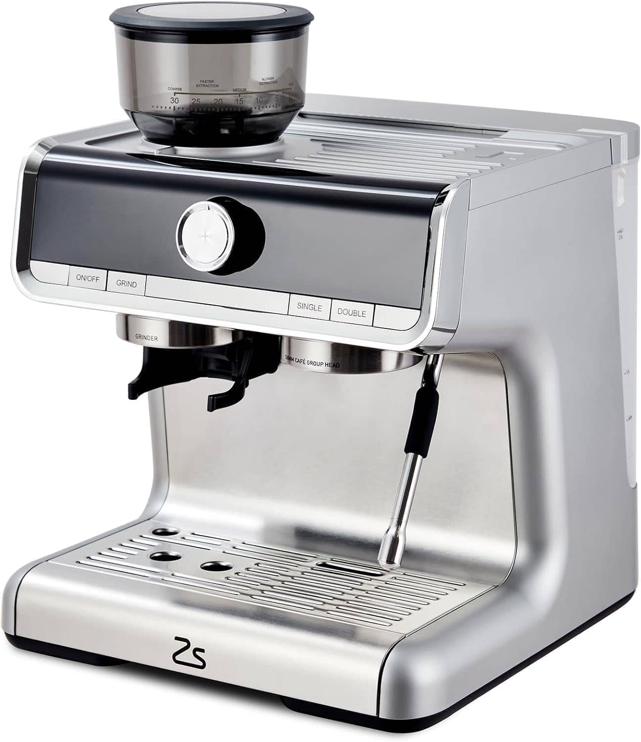 Acekool - 20 Bar Semi-Automatic Expresso Coffee Machines With Grinderand Milk Frother Steamer Wand - Silver