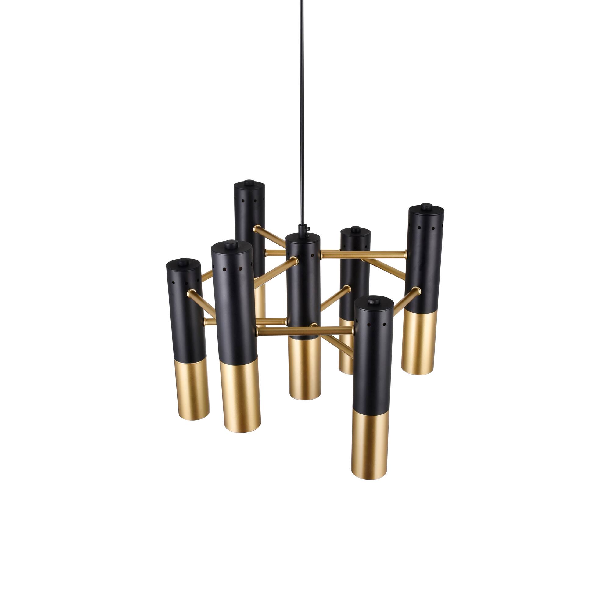 Left. CWI Lighting - Anem 7 Light Down Chandelier With Matte Black & Satin Gold Finish - Matte Black & Satin Gold.