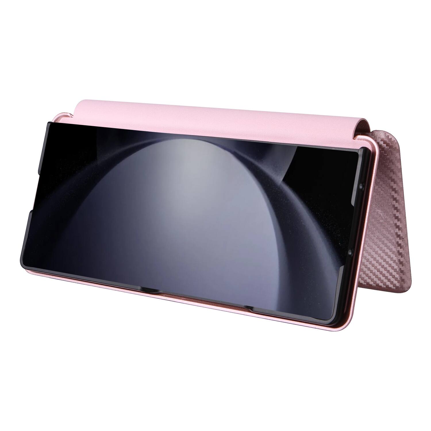 Alt View 2. Dteck - Carbon Fiber Texture Folio Phone Case for Samsung Galaxy Z Fold6,PU Leather Magnetic Closure Hidden Card Slot Flip Cover - Pink.