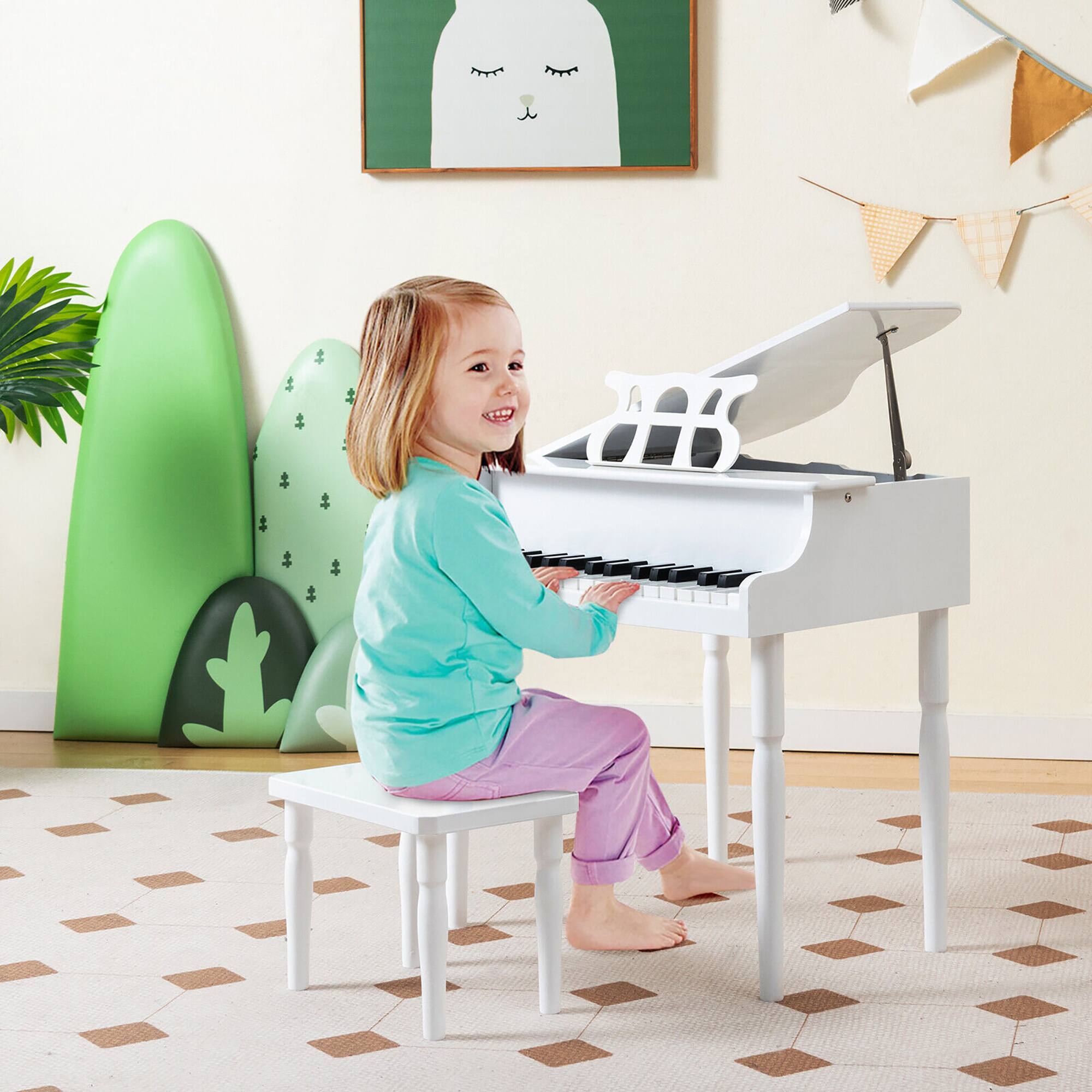 Alt View 12. Costway - 30-Key Classic Baby Grand Piano Toddler Toy Wood with Bench & Music Rack - White.