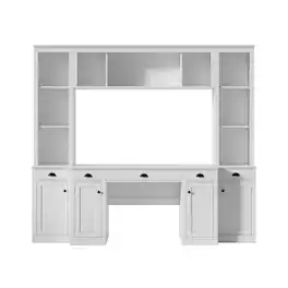 Famapy - All-in-One Wall Bookcase Desk Combo – 5 Drawers, 9 Open Shelves, 8 Closed Compartments for Home Office, Media Room - White