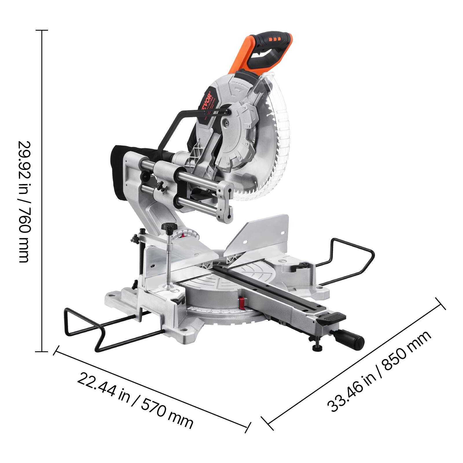 29.92 in / 760 mm  
22.44 in / 570 mm  
33.46 in / 850 mm