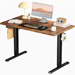 Bestier - 40in White Electric Standing Desk Height Computer Home Office Desk with Hooks and Wire Holes - Brown