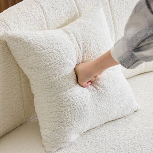 Alt View 2. Anysun - Curved 4-Seat Compressed Chenille Sofa - Long-Lasting Support, Removable Backrest, Retro Style for Small Spaces - White.