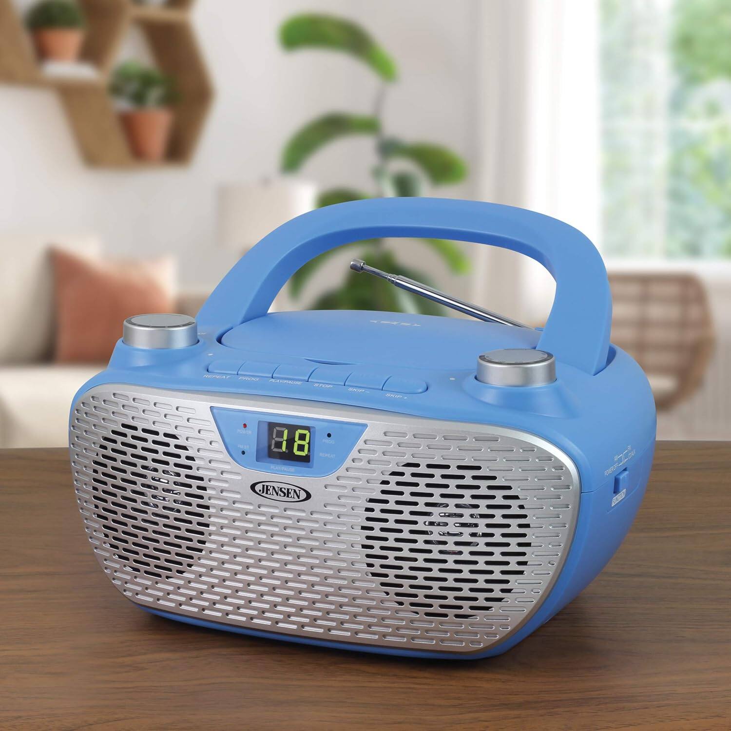Alt View 3. Jensen - JENSEN CD485 1-Watt Portable Stereo CD Player with AM/FM Radio. - Blue.