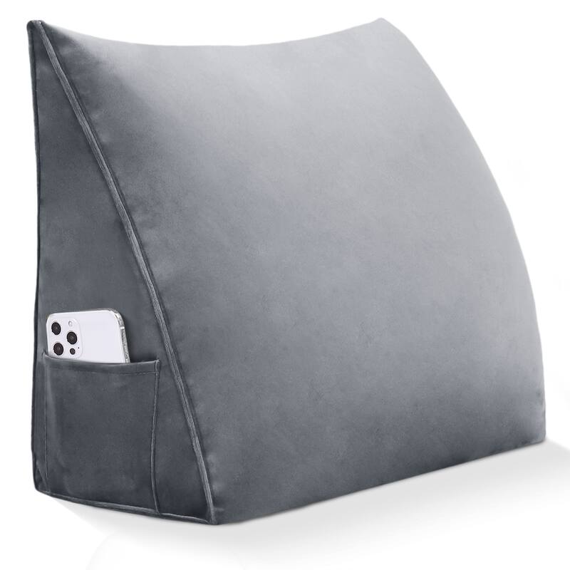 Front. wowmax - Grey Velvet Reading Pillow - Removable Ergonomic Support for Bed, Sofa & Floor - Gray.