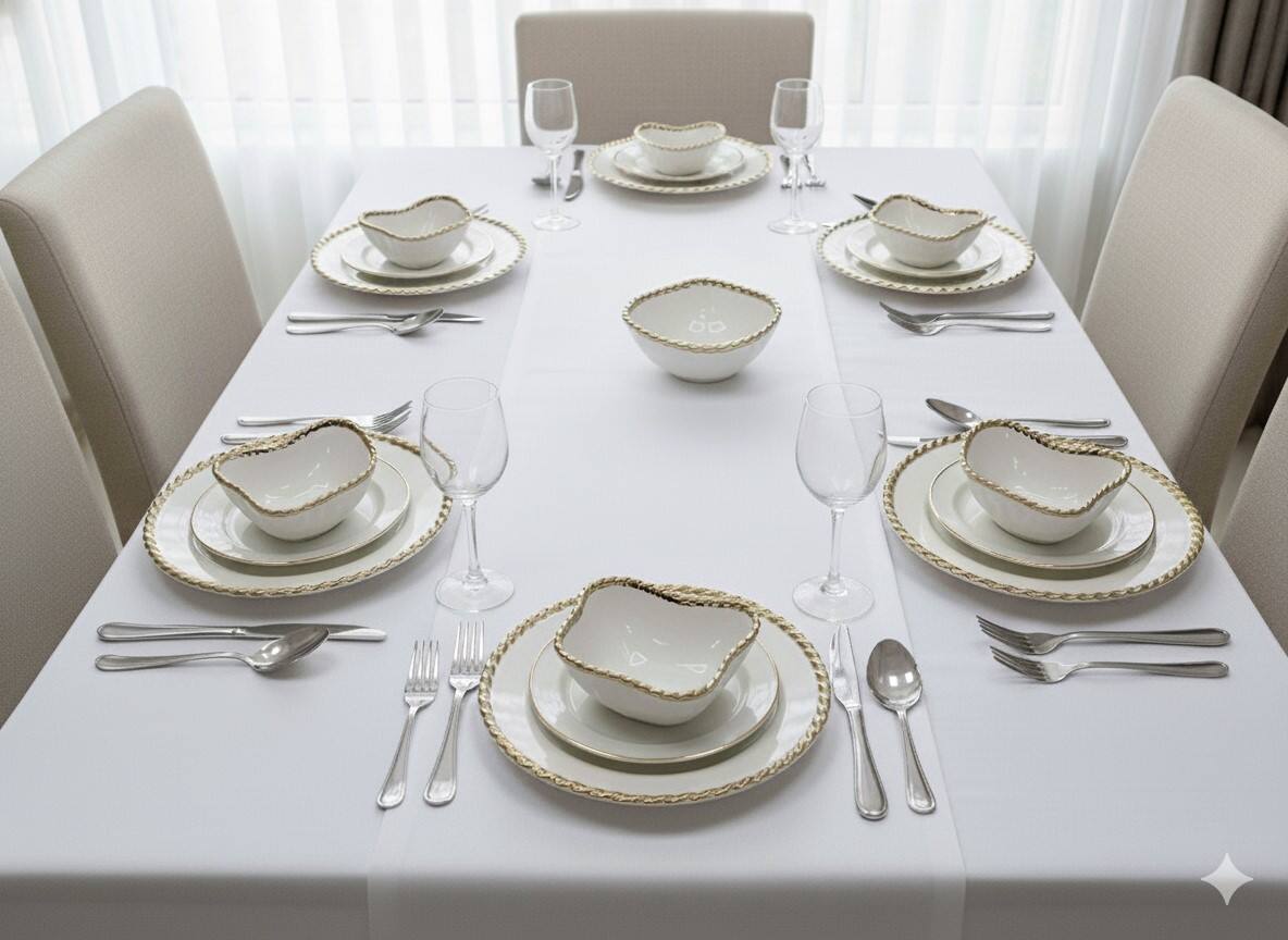 Left. Jiallo - 4" Contemporary Gold Rope Mini Snack Bowl – Modern Decorative Serving Bowl with Rope‑Style Rim - White.