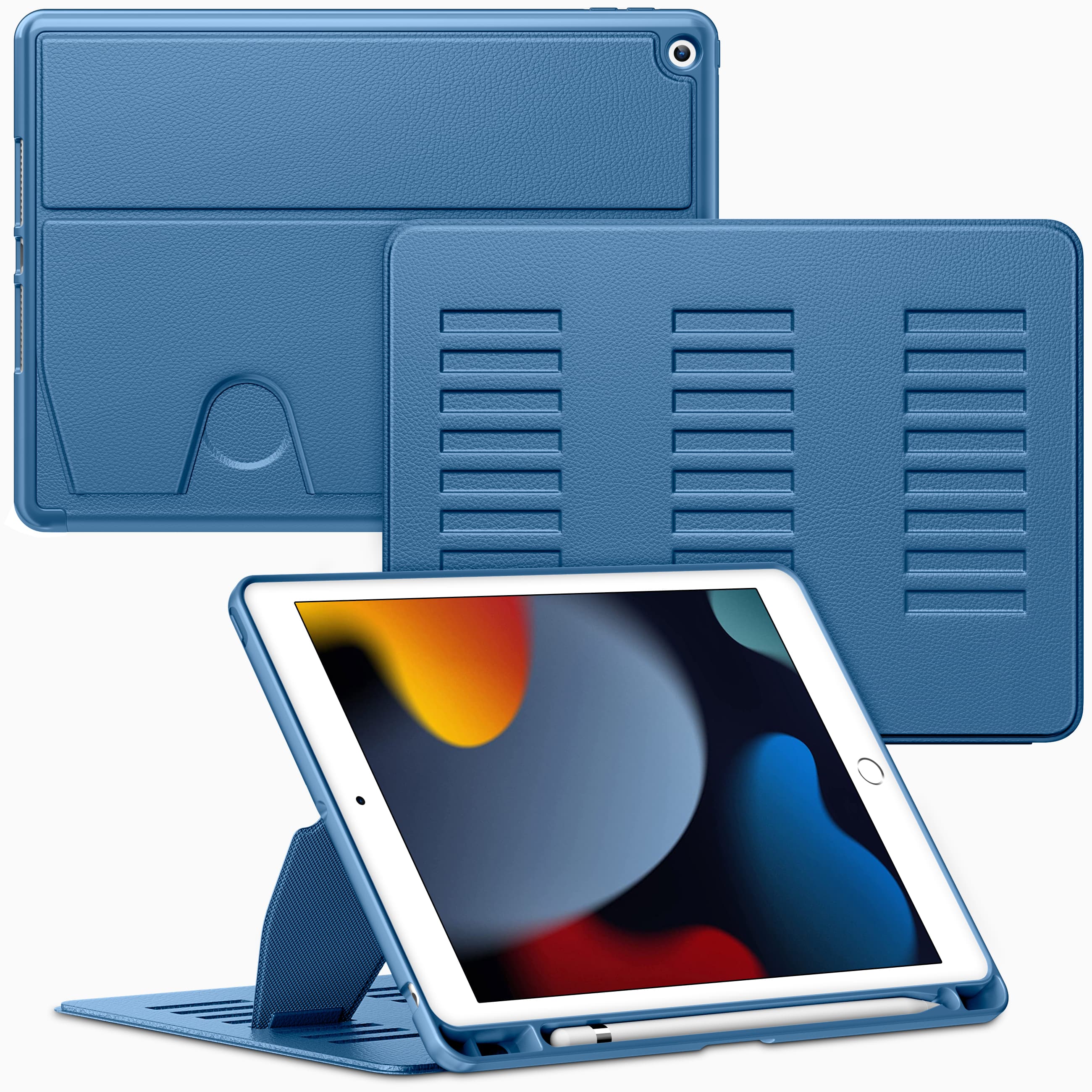 Front. VIKESI - Magnetic Case for iPad 10.2" 7th/8th/9th Gen, Shockproof, Pencil Holder, Auto Wake/Sleep, Multi-Angle Stand - Navy Blue.