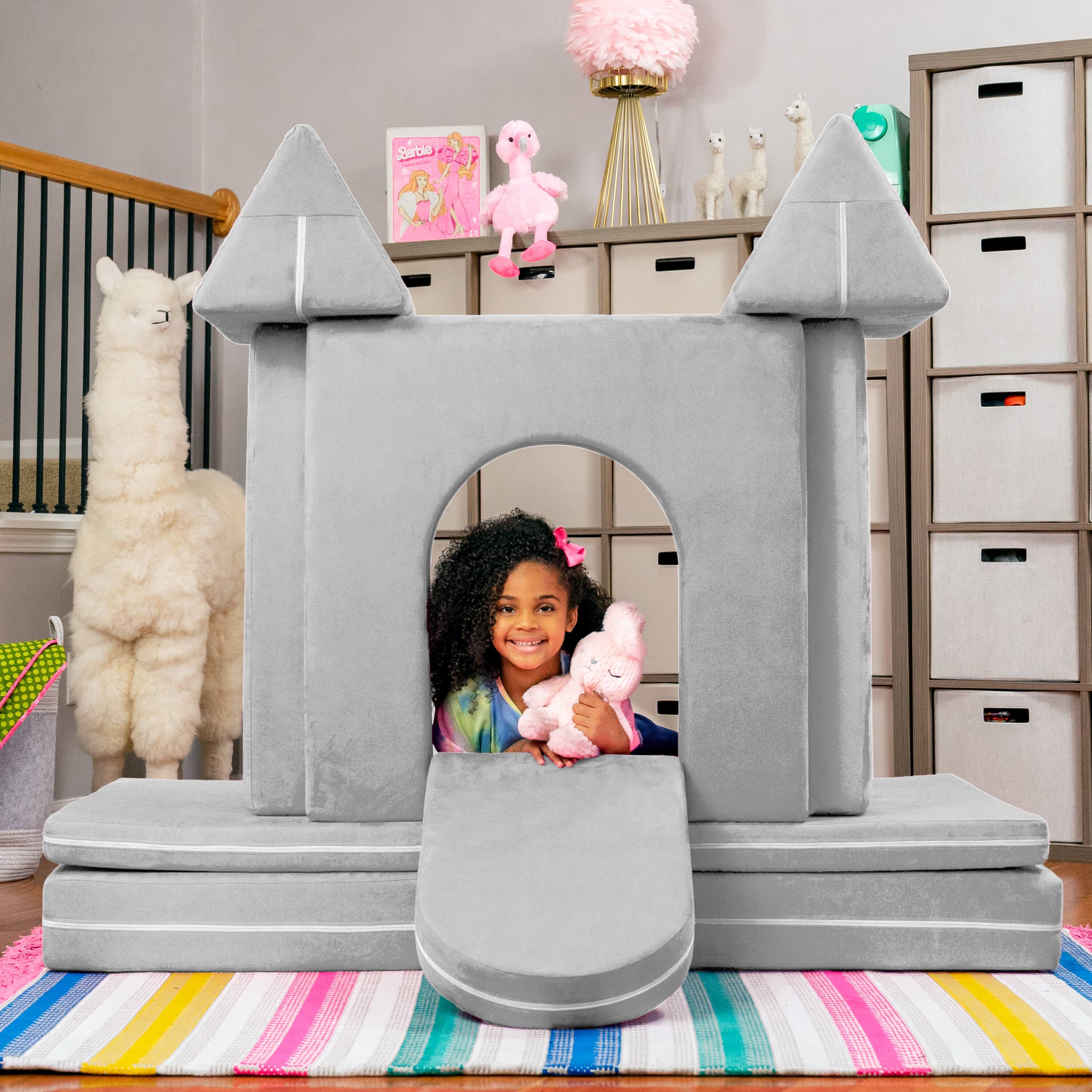Angle. Jaxx - Jaxx Zipline Playscape Castle Gate - Playtime Furniture for Imaginative Kids, Platinum - Platinum.