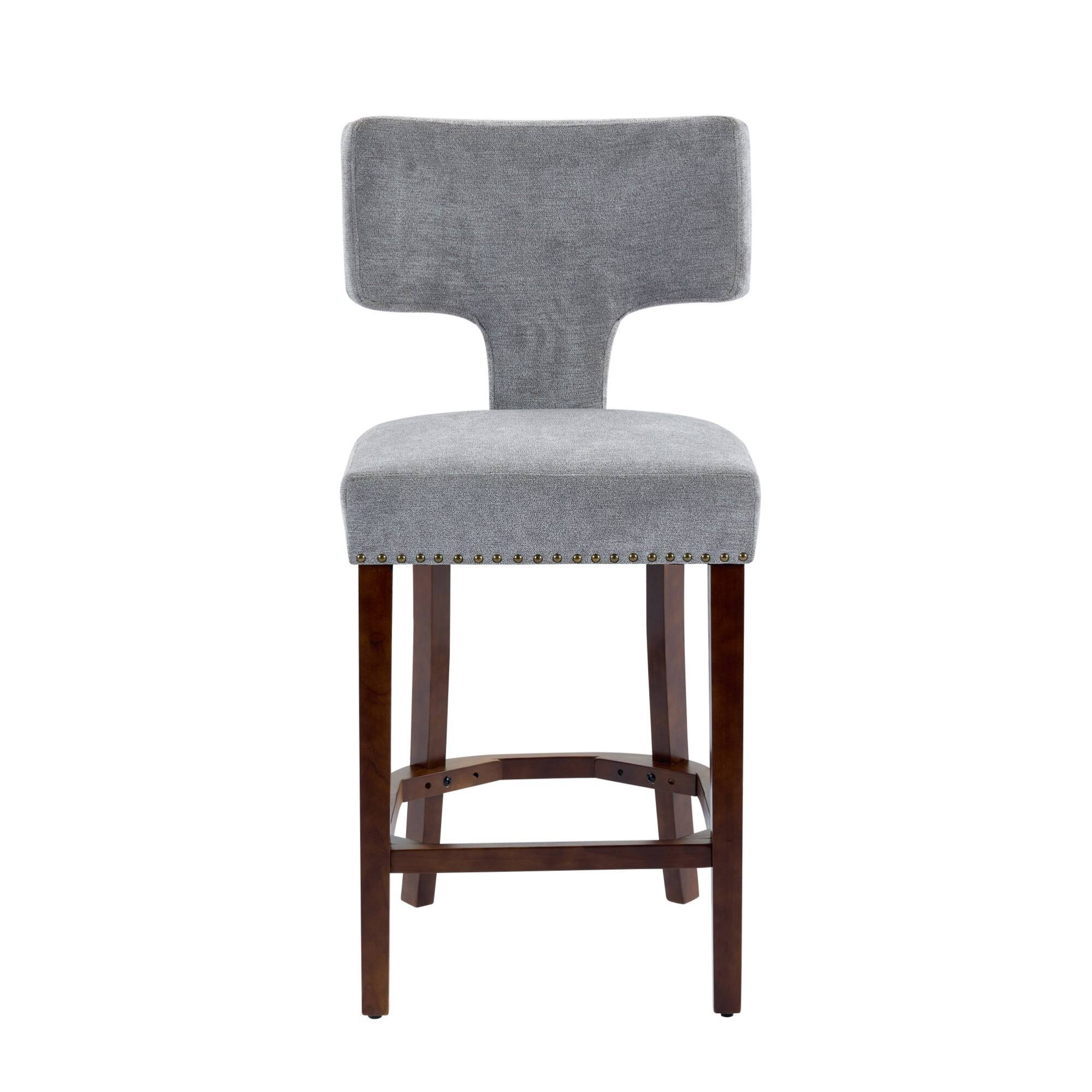 Angle. GOODSILO - Modern Counter Height Bar Stools Set of 2, Farmhouse Upholstered Accent Chairs with Curved Backrest and Hardwood Frame - Gray.