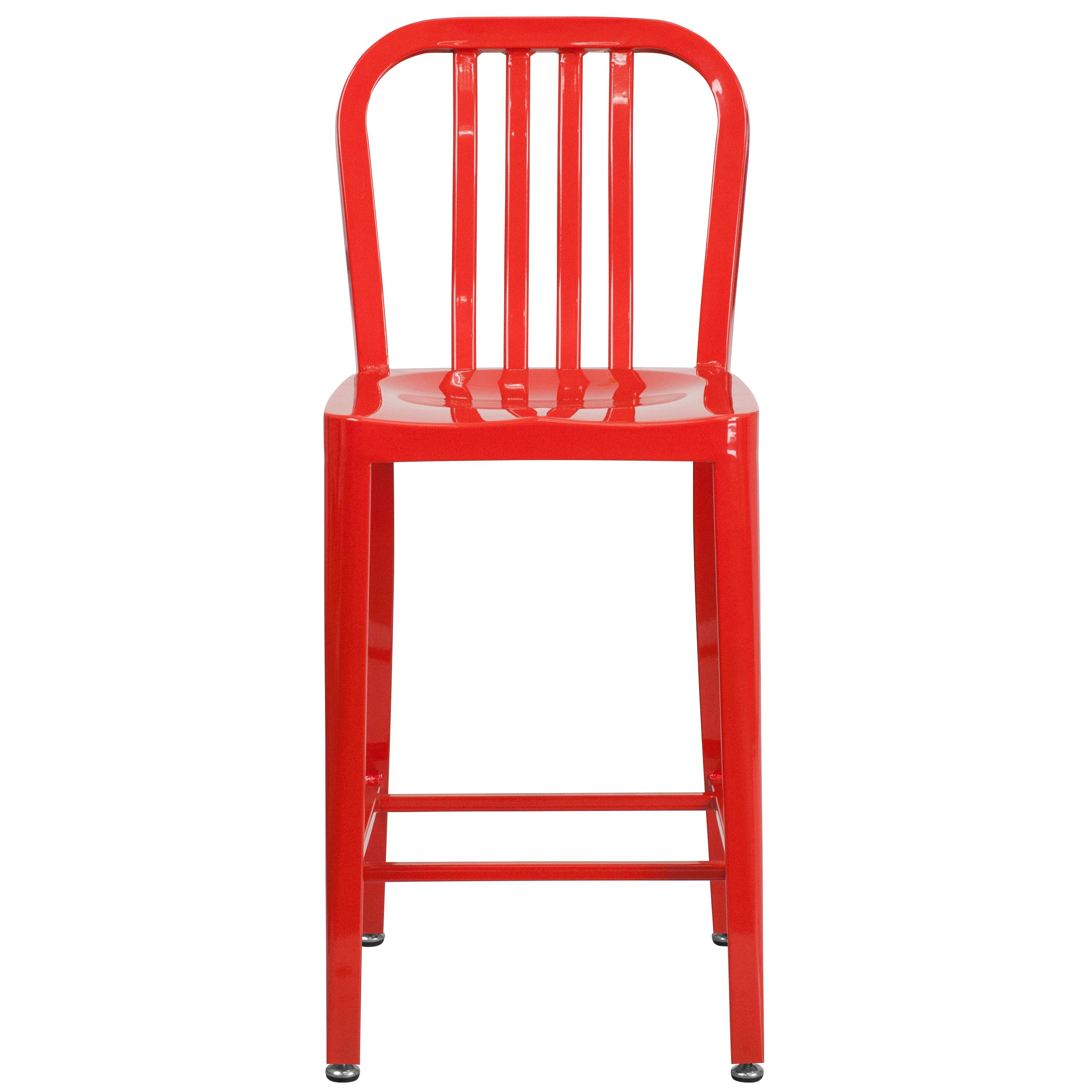 Alt View 7. Emma + Oliver - Commercial Grade 24"H Colorful Metal Indoor-Outdoor Vertical Slat Counter Stool - Red.
