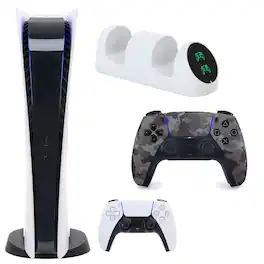 PS5 Digital Console with Extra Gray Camo Dualsense Controller and Dual Charging Dock - PlayStation 5