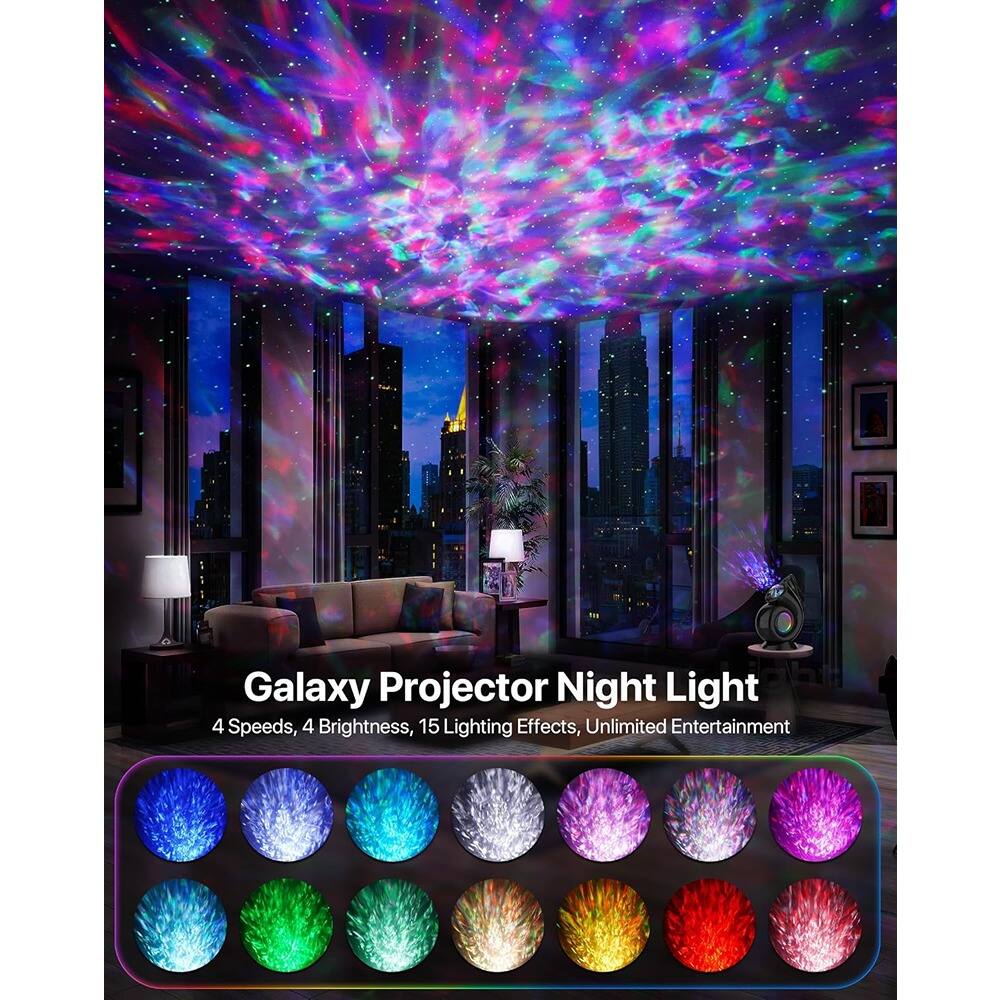 Galaxy Projector Night Light  
4 Speeds, 4 Brightness, 15 Lighting Effects, Unlimited Entertainment