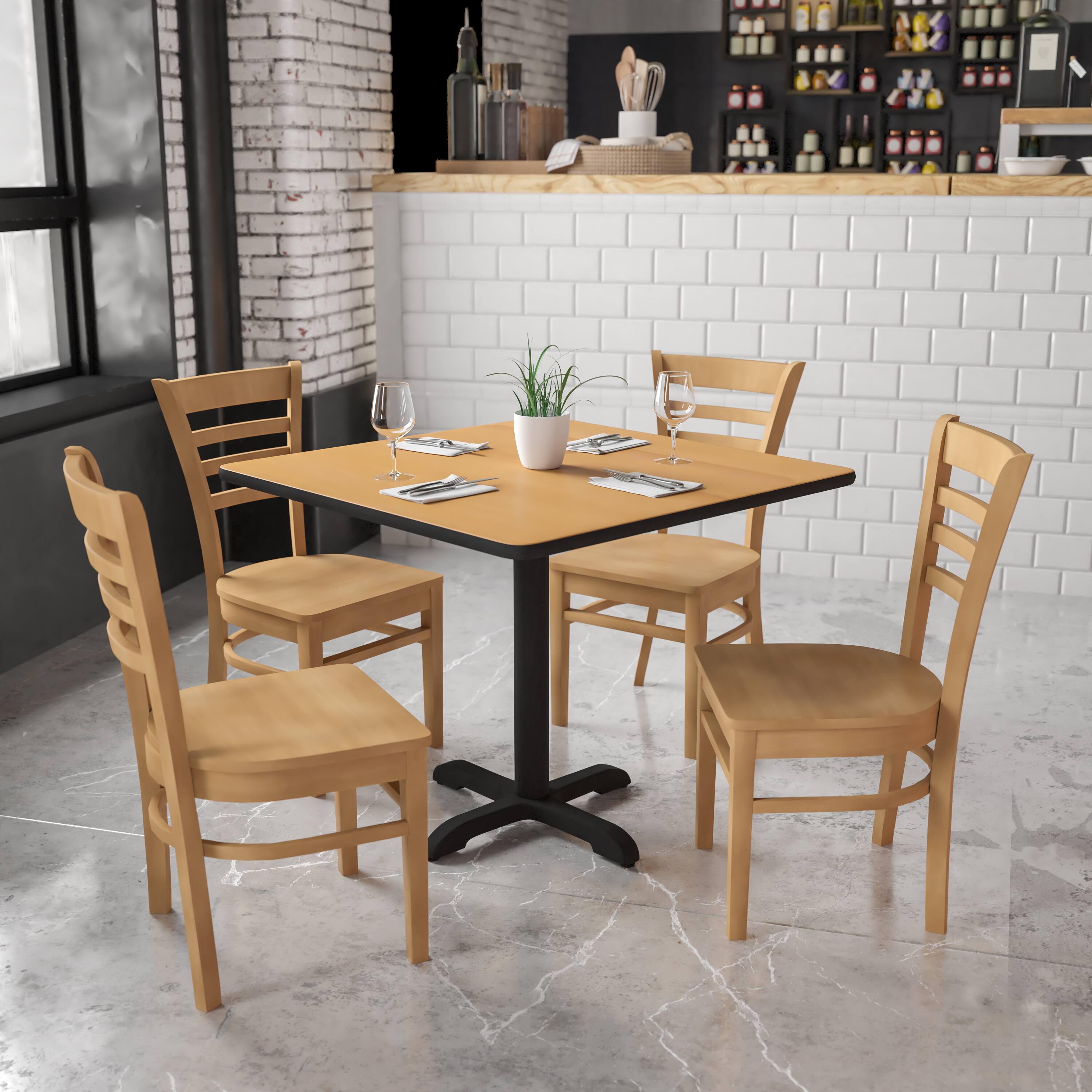 Alt View 1. Emma + Oliver - Ladder Back Wooden Restaurant Dining Chair - Natural Wood Seat/Natural Wood Frame.